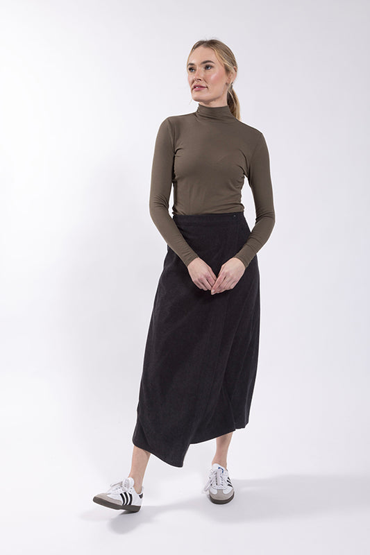 LATITUDE Corduroy Mock Wrap Skirt