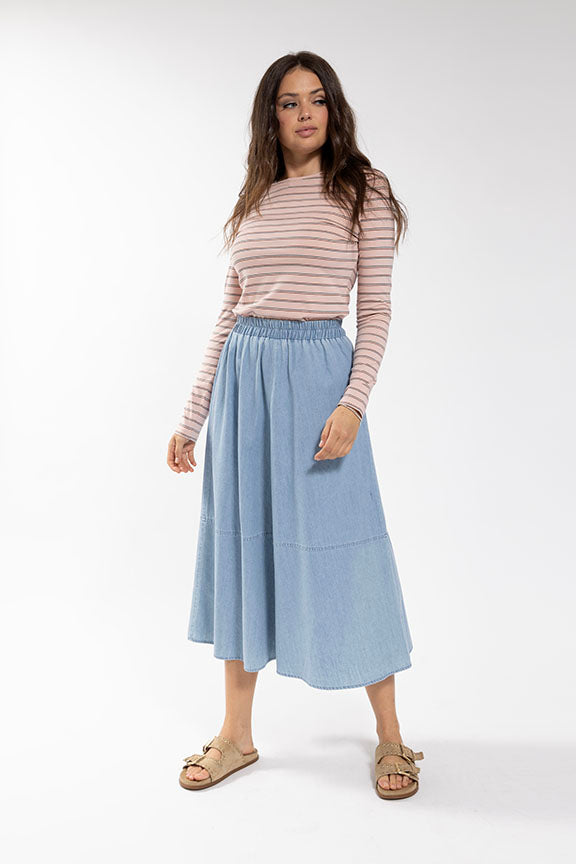 LATITUDE Faux Buton Down Denim Skirt