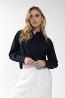 LATITUDE Linen Cropped Blouse