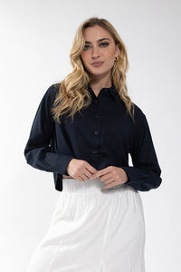 LATITUDE Linen Cropped Blouse
