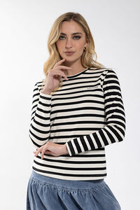 LATITUDE Contrast Sleeve Striped Tee