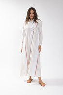 LATITUDE Striped Linen Button Down Dress