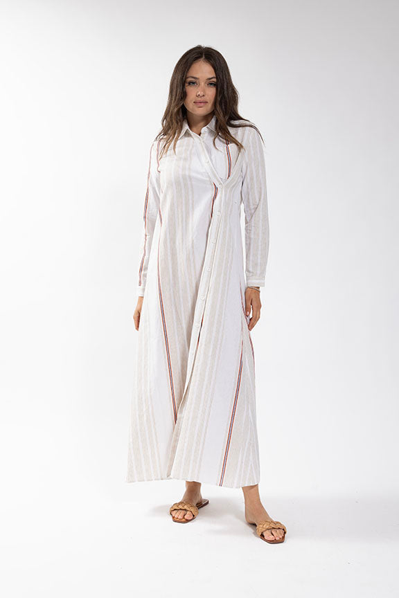 LATITUDE Striped Linen Button Down Dress