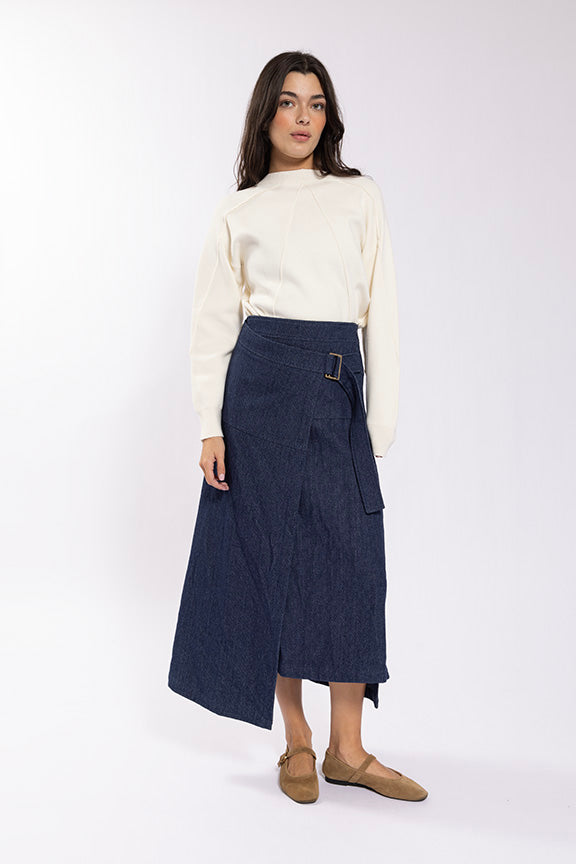 Latitude Denim Textured Mock Wrap Skirt