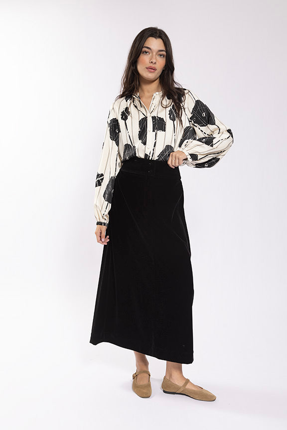 Latitude Velvet Button Fly Skirt
