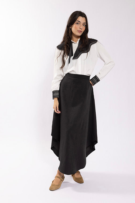 Latitude Uneven Hem Midi Skirt