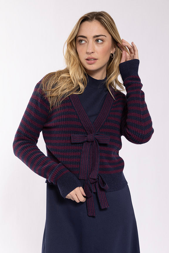 Latitude Striped Bow Closure Cardi