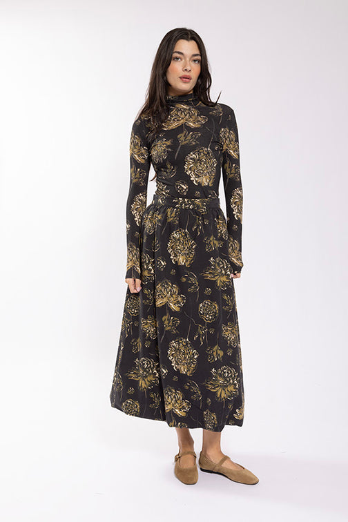 Latitude Printed Waisted Midi Skirt