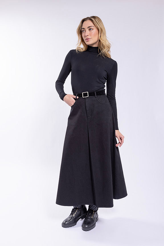 Latitude Denim Belted Skirt