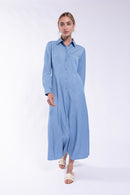 LATITUDE CHAMBRAY SHIRT DRESS W/ BACK LACING DETAIL