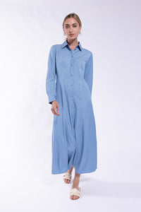 LATITUDE CHAMBRAY SHIRT DRESS W/ BACK LACING DETAIL