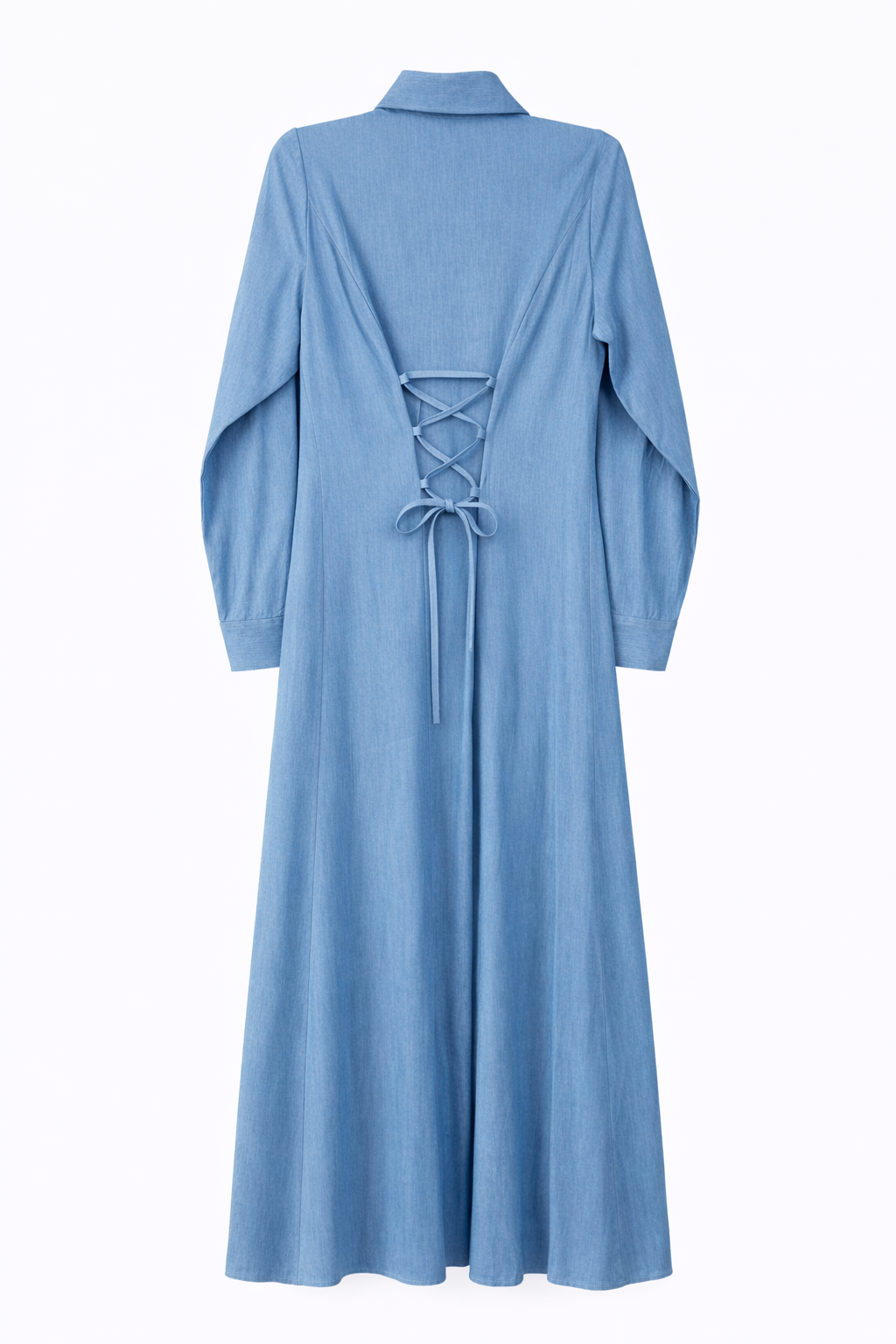 LATITUDE CHAMBRAY SHIRT DRESS W/ BACK LACING DETAIL