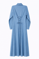 LATITUDE CHAMBRAY SHIRT DRESS W/ BACK LACING DETAIL