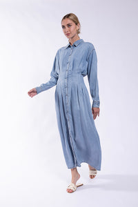 LATITUDE DENIM SHIRT DRESS w/ STITCH-DOWN WAIST