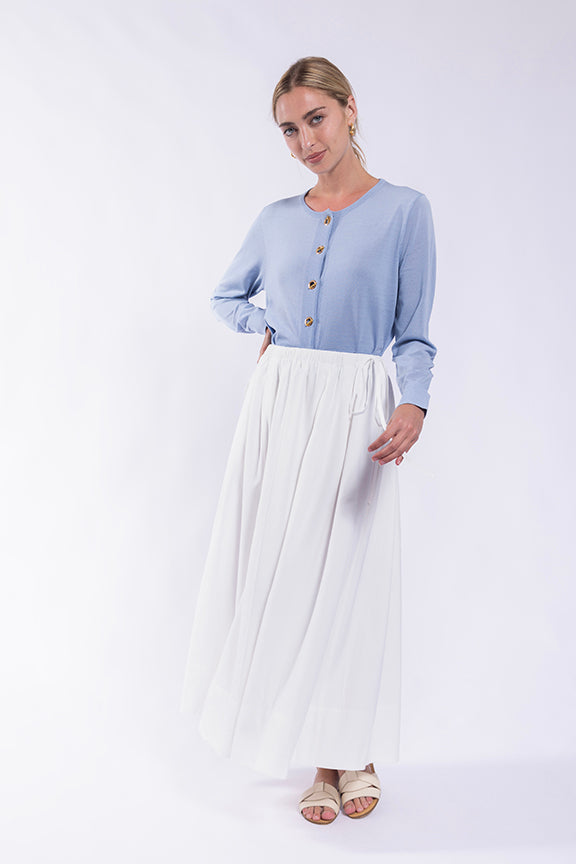 LATITUDE SIDE DRAWSTRING PLEATED MIDI SKIRT