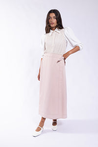 LATITUDE WRAP SIDE-TIE MIDI SKIRT
