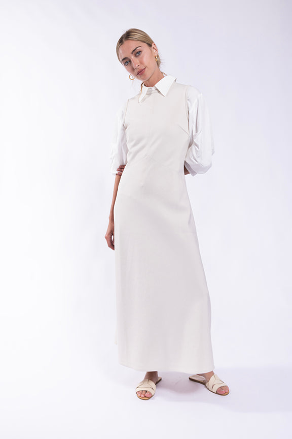 LATITUDE MIDI JUMPER w/ ""V"" EMPIRE WAIST