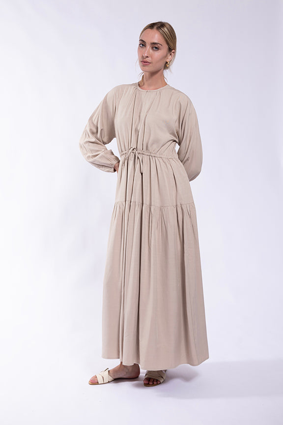 LATITUDE MIDI DRESS w/ DRAWSTRING WAIST