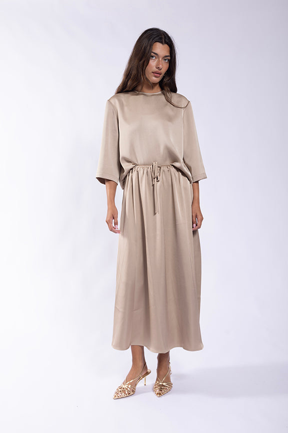 LATITUDE SATIN DRAWSTRING MAXI SKIRT