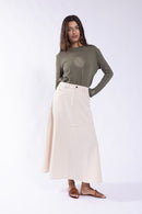 LATITUDE MIDI SKIRT w/ V-SHAPED YOKE