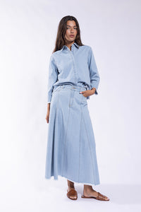 LATITUDE DISTRESSED MIDI SKIRT w/ GODETS