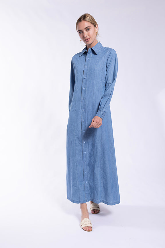 LATITUDE DENIM MIDI SHIRTDRESS