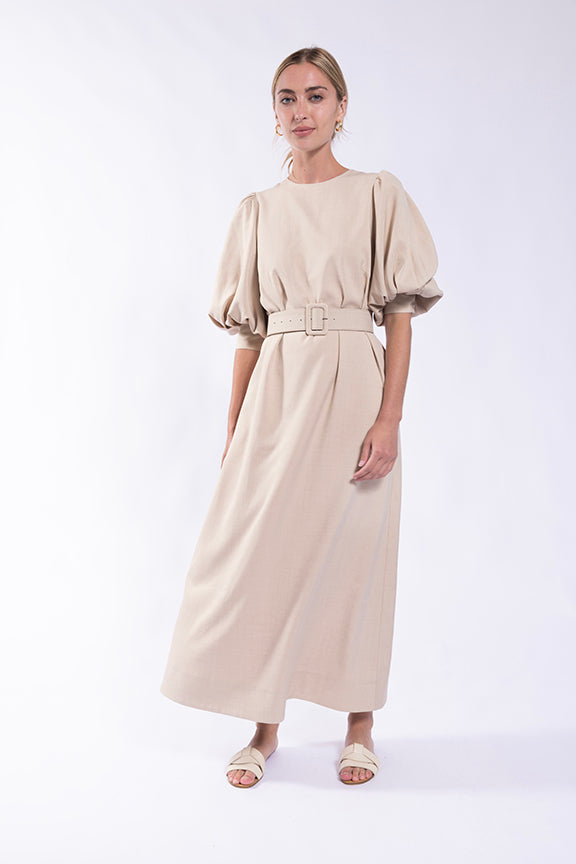 LATITUDE 3/4 PUFF SLEEVE MIDI DRESS