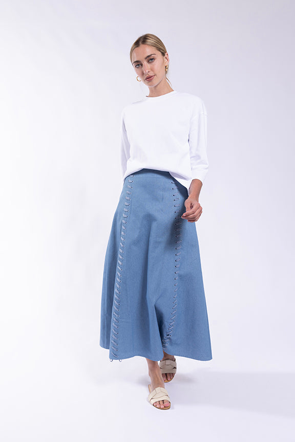 LATITUDE DOUBLE LACE-UP MIDI SKIRT