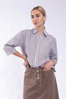 LATITUDE STRIPE DRAWSTRING BLOUSE