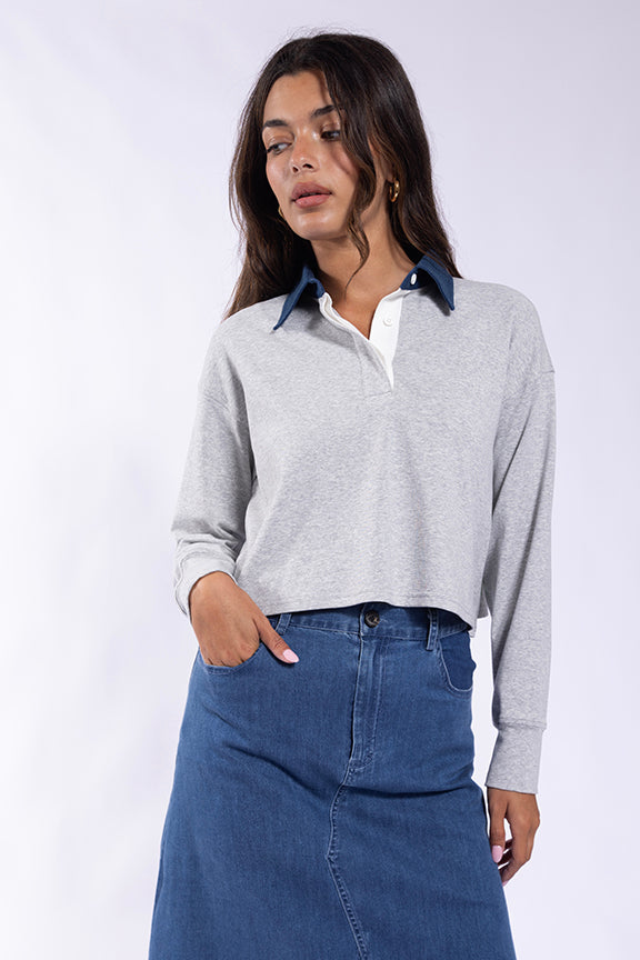 LATITUDE DENIM COLLAR EMBOSSED POLO