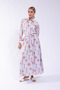 LATITUDE PRINTED DRAWSTRING SLIP SKIRT