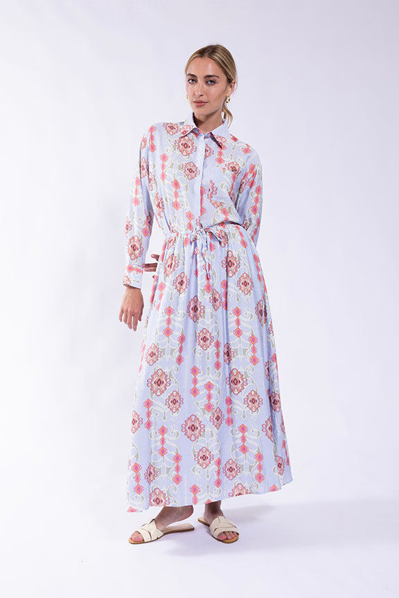 LATITUDE PRINTED DRAWSTRING SLIP SKIRT