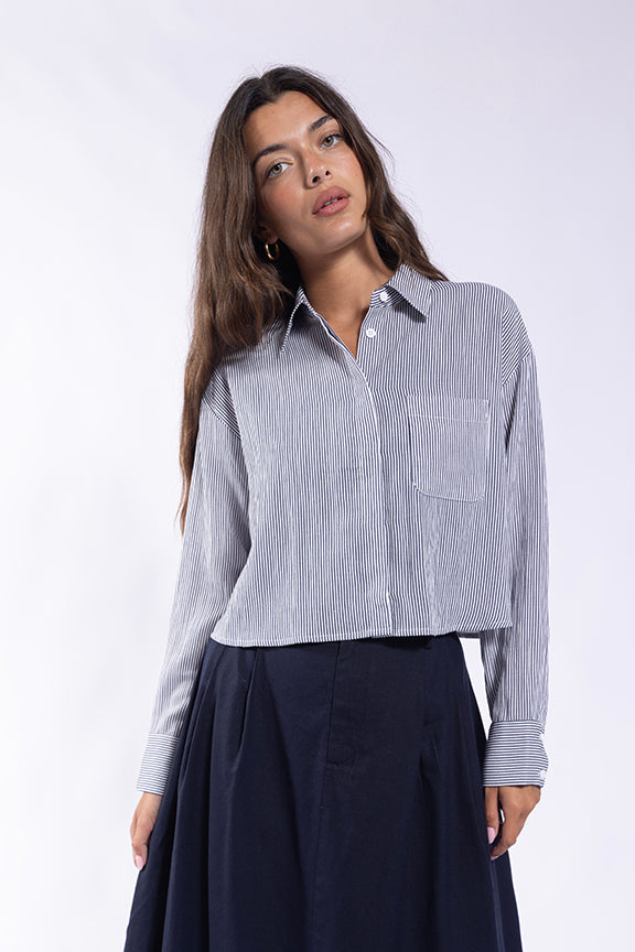 LATITUDE CROPPED STRIPE BLOUSE