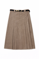 LATITUDE CORDUROY BELTED KNEE LENGTH SKIRT