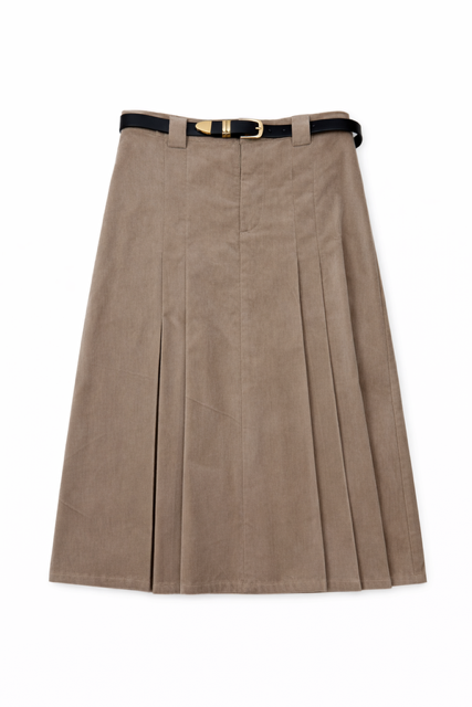 LATITUDE CORDUROY BELTED KNEE LENGTH SKIRT