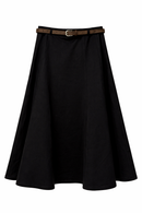 LATITUDE BELTED PANELED DENIM MIDI SKIRT