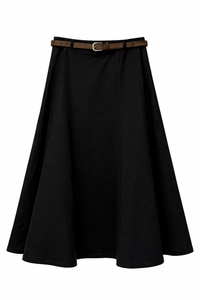 LATITUDE BELTED PANELED DENIM MIDI SKIRT
