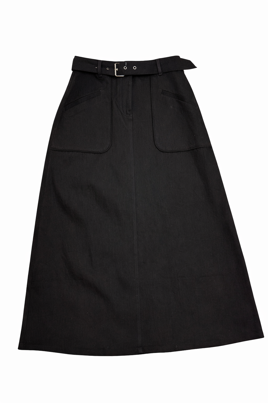 LATITUDE BELTED WELT POCKET DENIM SKIRT
