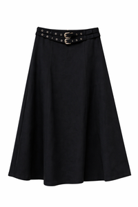 LATITUDE DOUBLE BELT DENIM SKIRT