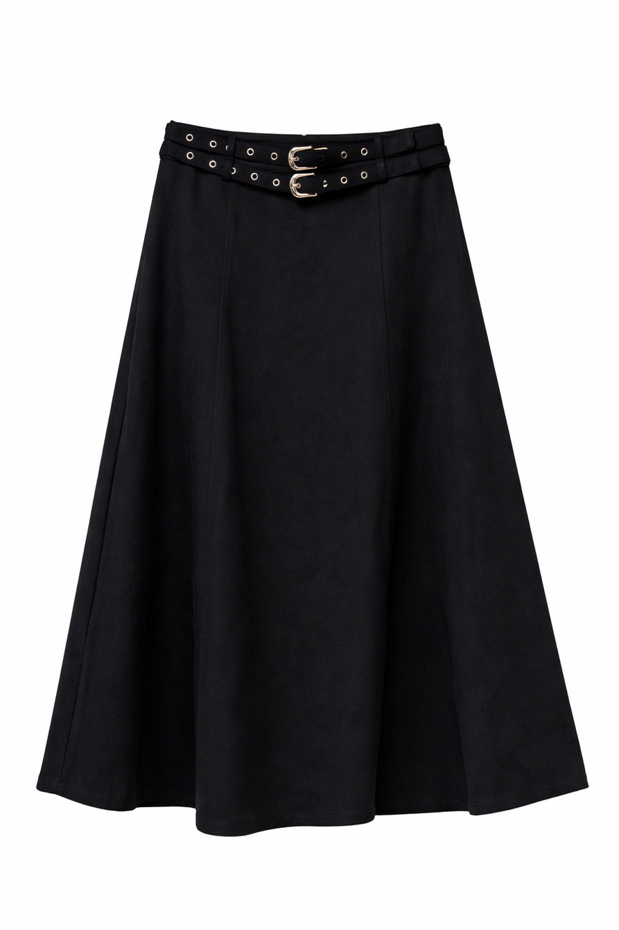 LATITUDE DOUBLE BELT DENIM SKIRT