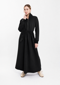LATITUDE HALF ZIP COLLAR TOGGLED WAIST MIDI DRESS