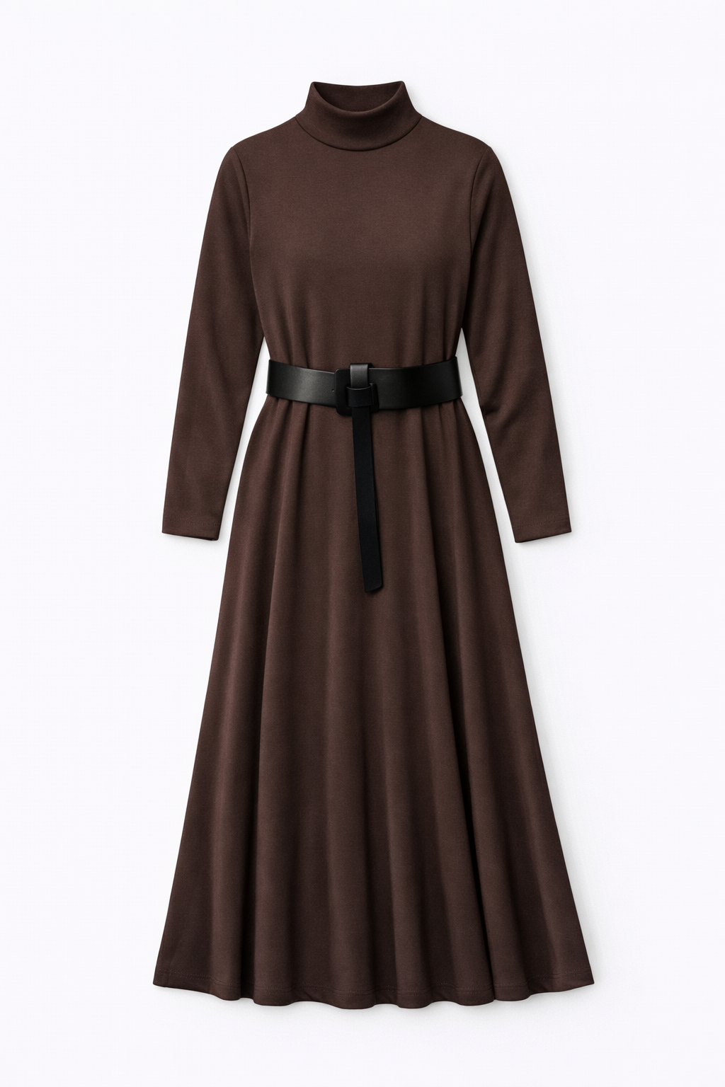 LATITUDE BELTED MOCKNECK MAXI DRESS
