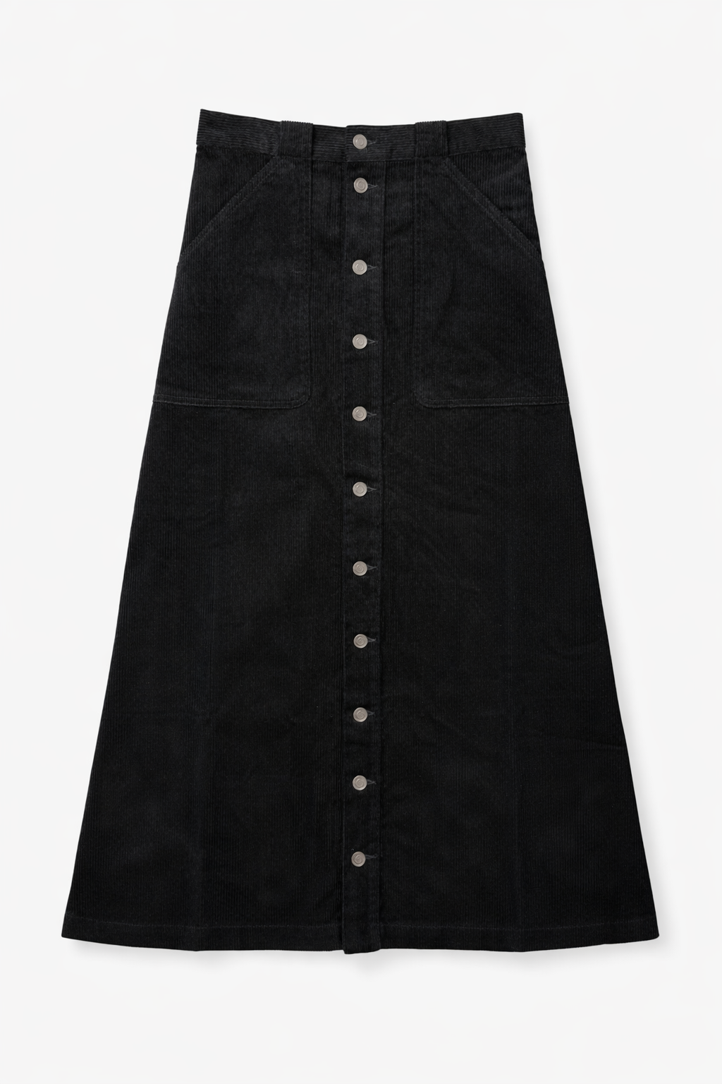 LATITUDE CORDUROY MIDI SKIRT W/ FRONT PATCH POCKETS