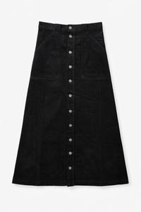 LATITUDE CORDUROY MIDI SKIRT W/ FRONT PATCH POCKETS