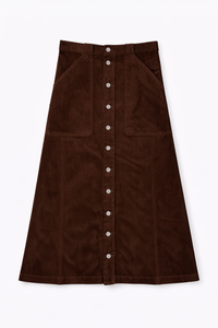 LATITUDE CORDUROY MIDI SKIRT W/ FRONT PATCH POCKETS