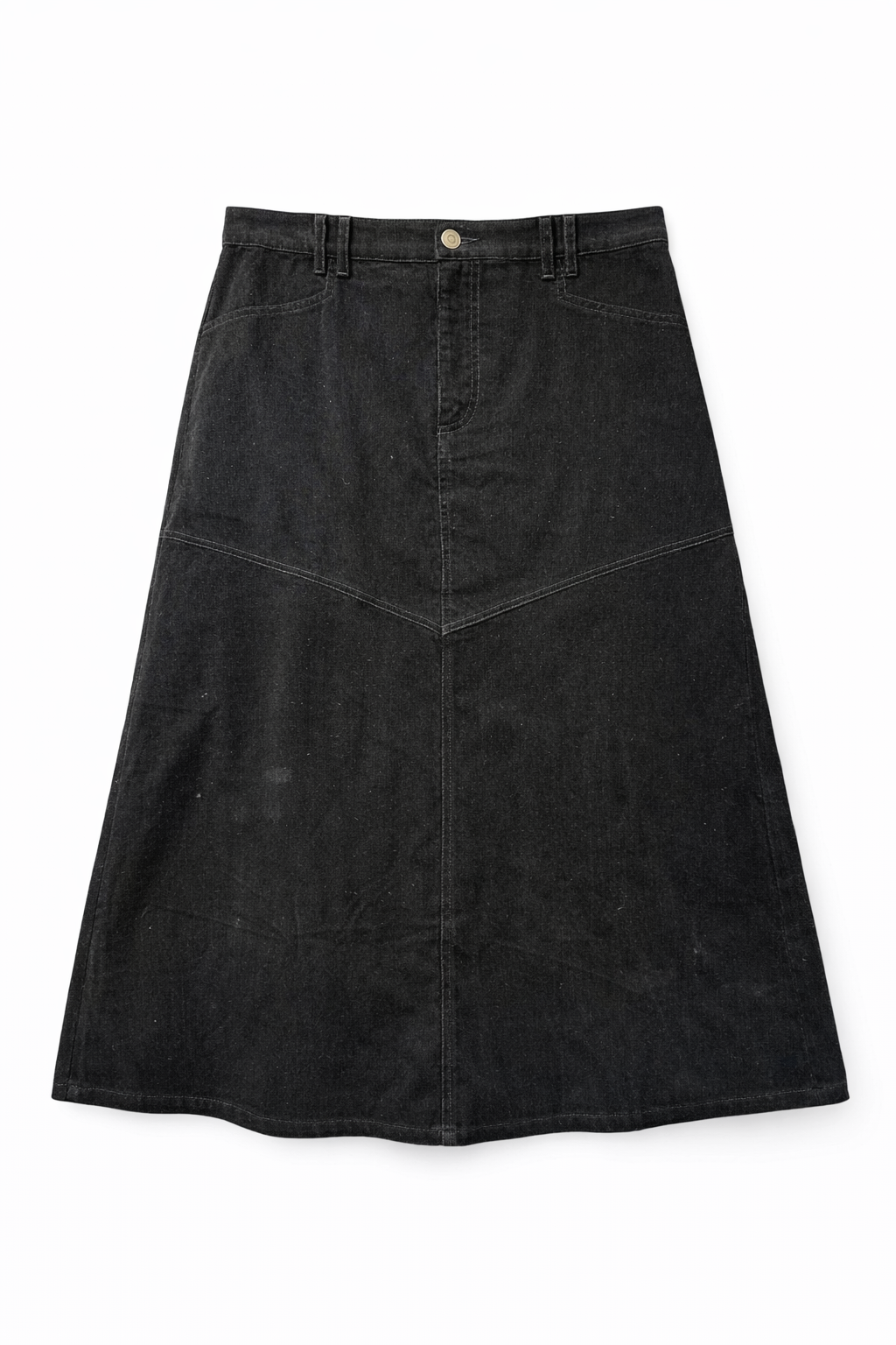 LATITUDE V YOKE CORDUROY MIDI SKIRT