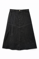 LATITUDE V YOKE CORDUROY MIDI SKIRT