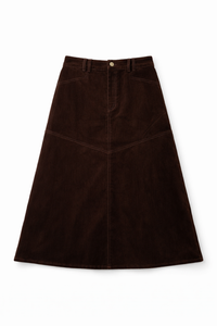 LATITUDE V YOKE CORDUROY MIDI SKIRT