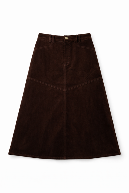 LATITUDE V YOKE CORDUROY MIDI SKIRT