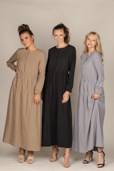 HARPER GAUZE HIDDEN ZIPPER BUTTON DRESS